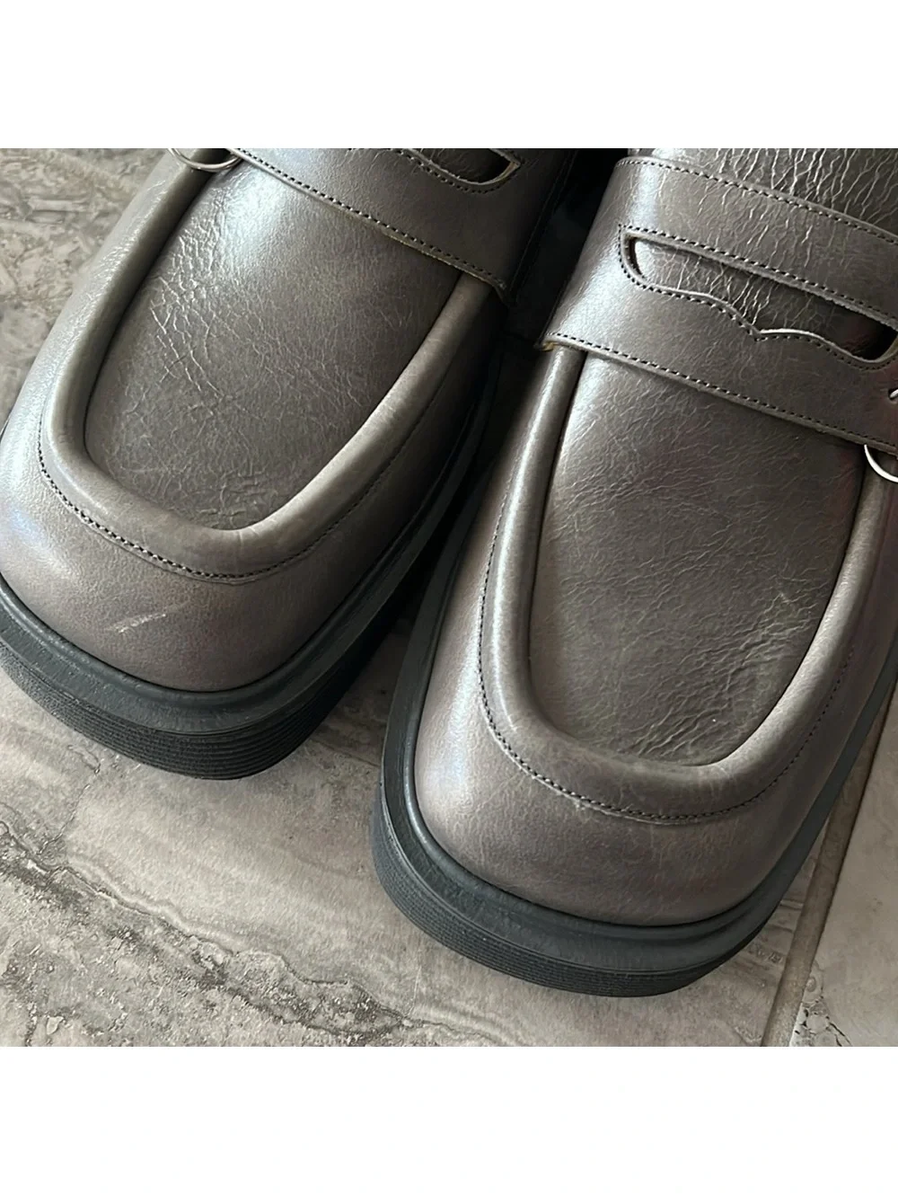MARNI Moccasin Iconic Square-Toe Chunky Loafers Grey Size 44 NEW +DustBag